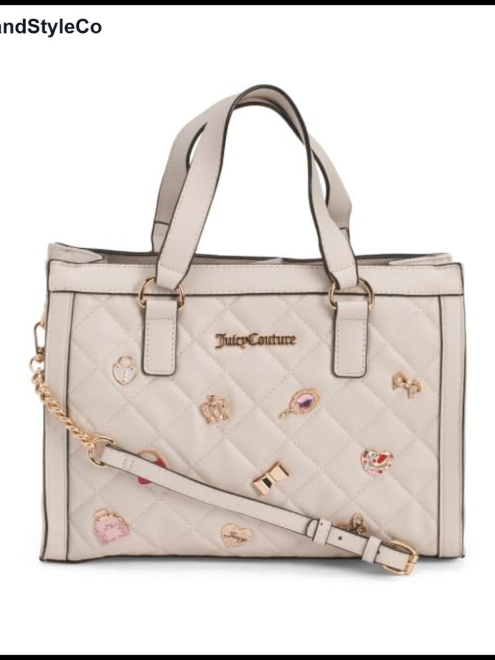 Quilted Satchel Tote with Chain Crossbody Strap, Embellished Structured Handbag